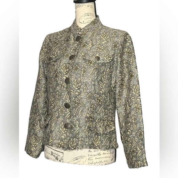 Chico's Tapestry Gray Cream Gold Threading
Size S EUC button closure jacket - Picture 3 of 7